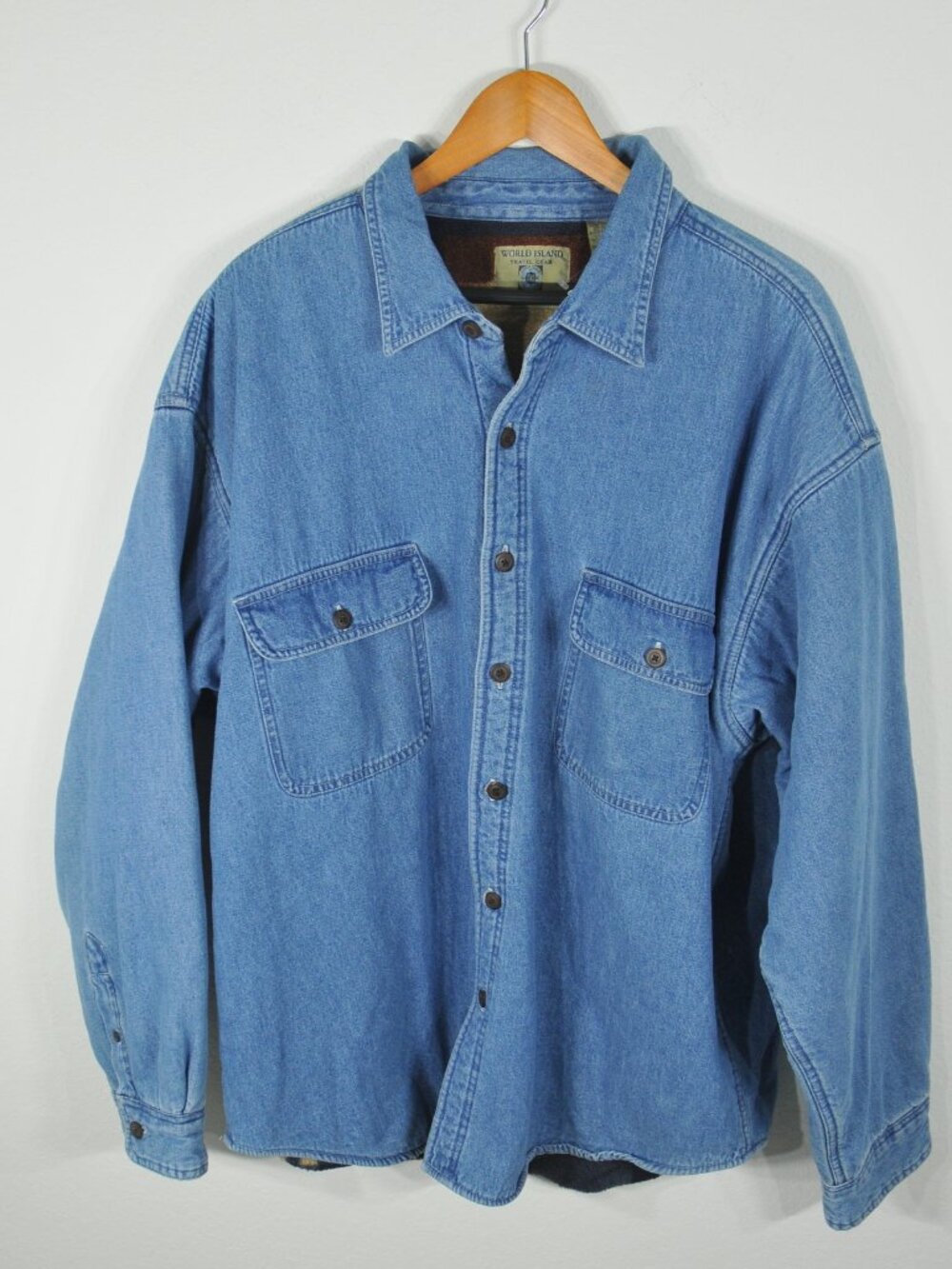 World Island Outdoors Men's 2XL Flannel Lined Denim Shacket Jacket Pre-Owned